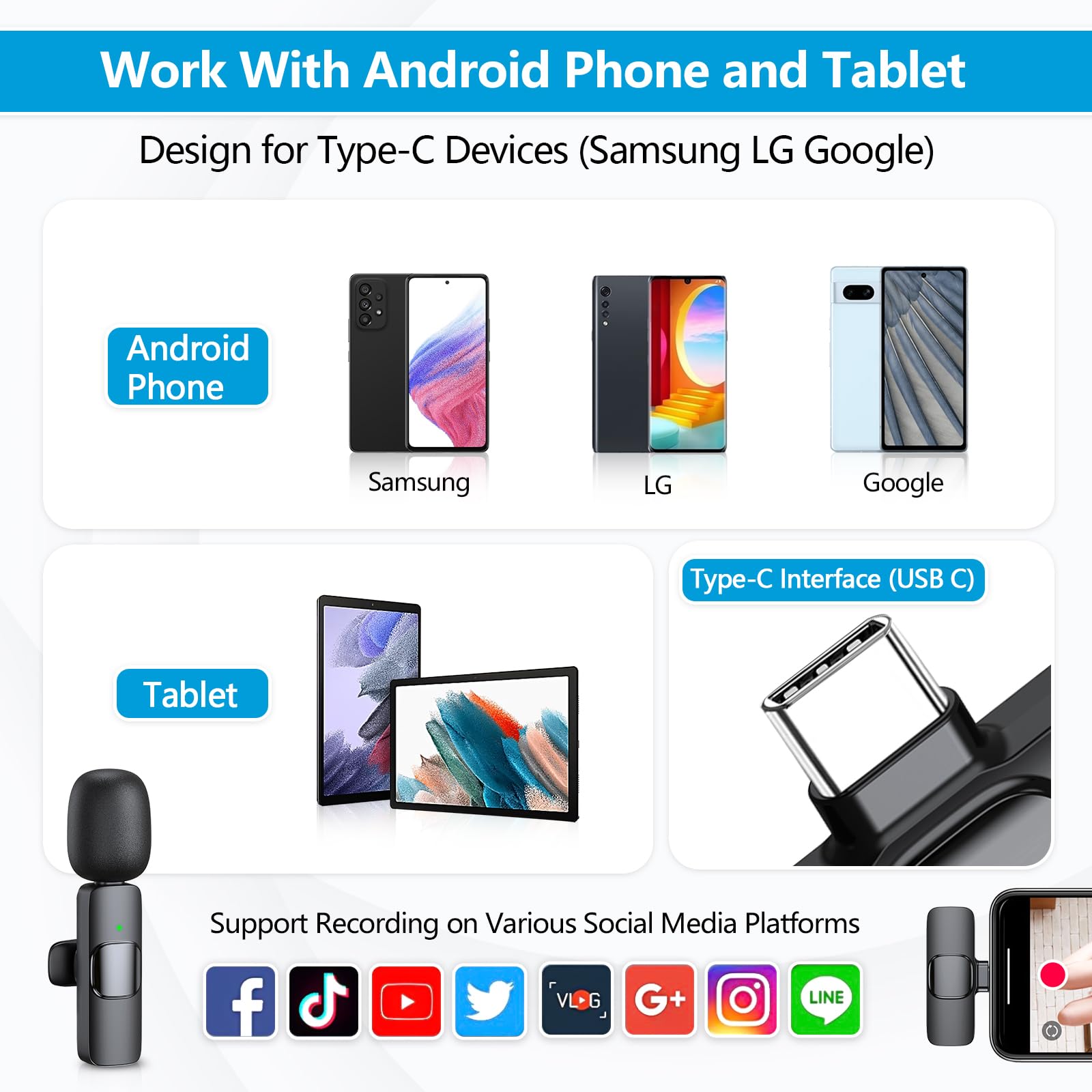 RICCHI 2 Pack Wireless Microphone USB C for iPhone 15-16 Android Phone, Professional Type C Lavalier Microphone Mini Lapel Mic for Interview Recording Podcast Live Streaming Vlog YouTube