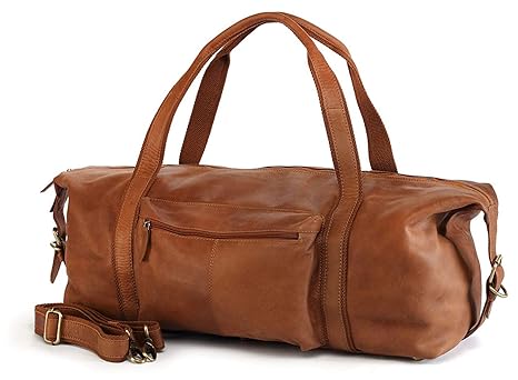tan leather duffle bag