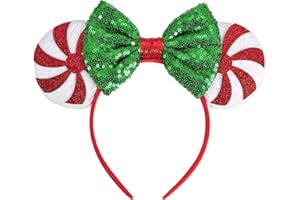 Seamoy Green Mouse Ears Headband, Sequin Christmas Mice Ears, Christmas Candy, Hairband for Girls and Women