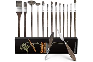 Oil Paint Brush Set, 15Pcs Fuumuui Professional Paint Blending Brushes Natural Badger Bristle with Flat, Fan, Angle, Round, F