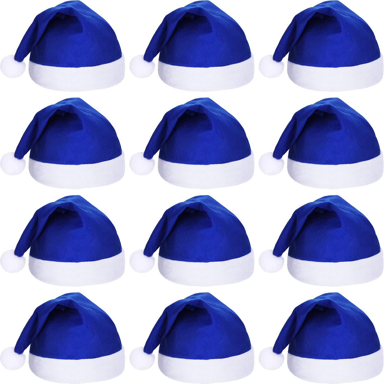 SATINIOR 12 Pieces Santa Hats Christmas Non Woven Fabric Hat for Holidays Xmas Party Supplies (Blue)