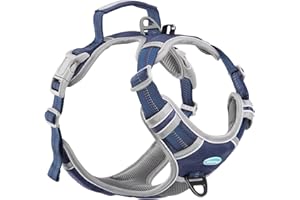 ThinkPet No Pull Harness Breathable Sport Harness with Handle-Dog Harnesses Reflective Adjustable for Medium Large Dogs,Back/Front Clip for Easy Control L Dark Blue