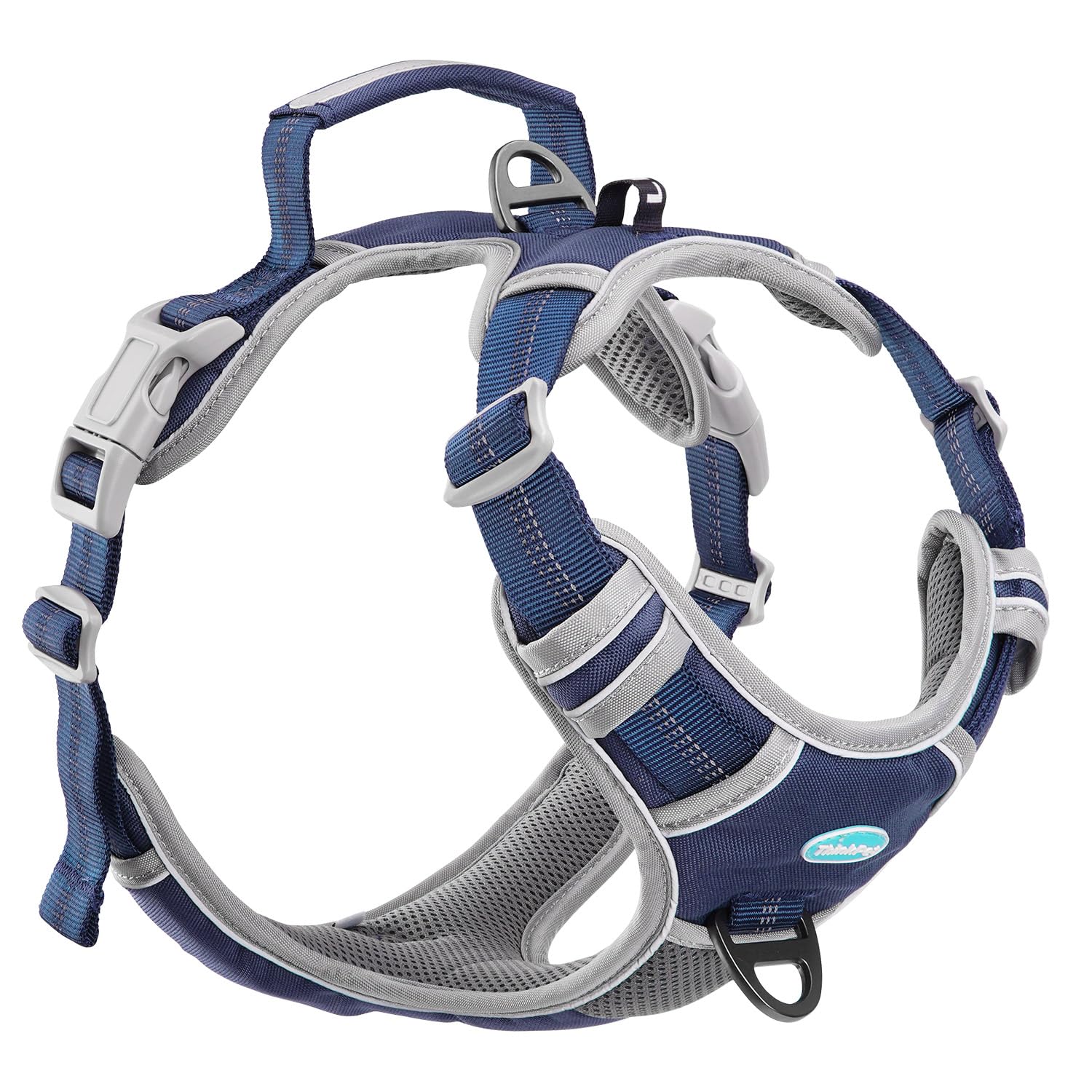 ThinkPet No Pull Harness Breathable Sport Harness with Handle - Reflective Padded Dog Safety Vest Adjustable Harness, Back /Front Clip for Easy Control M Dark Blue
