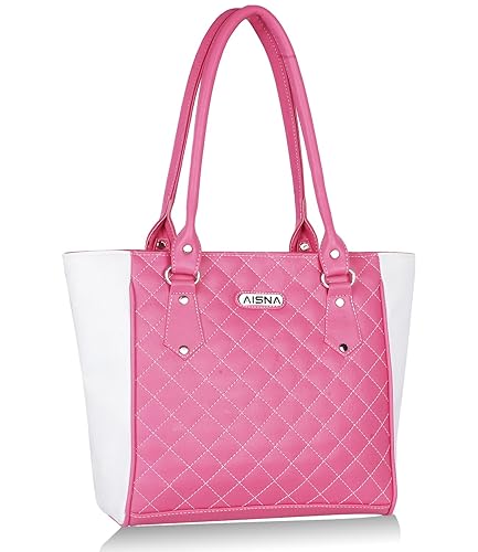 Aisna women pink and white shoulder bag (ASN-010) (pink and white)