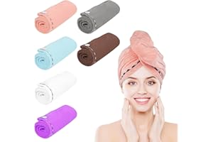 6 Pcs Microfiber Hair Towel Wrap for Women, Hair Drying Towel with Button, Super Absorbent Turban Twist, Quick Drying Turban 