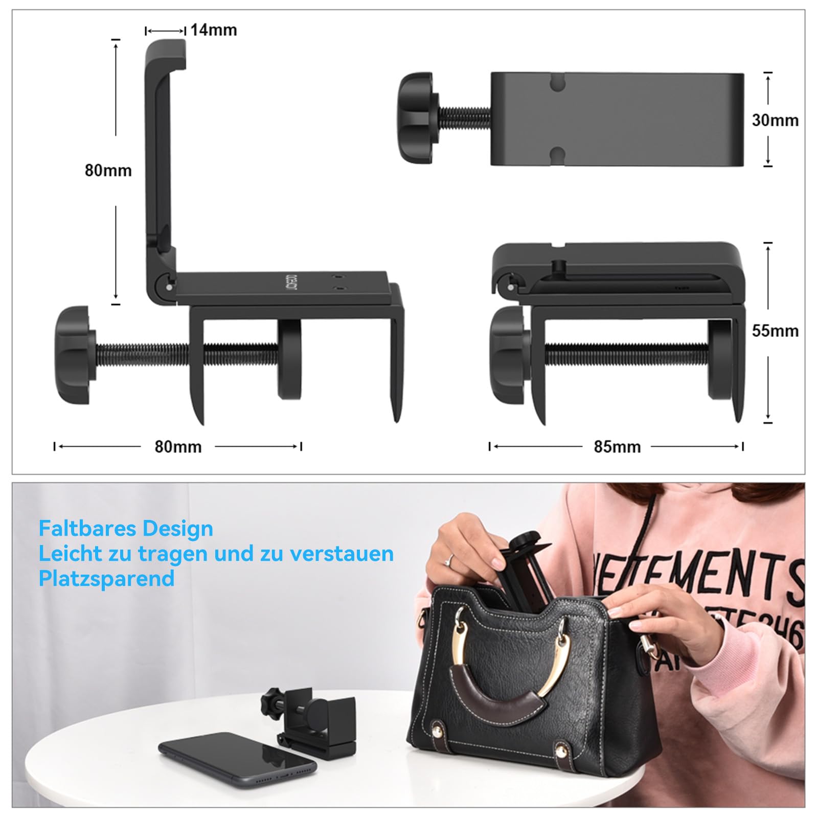 aceyoon Headset Halterung, Faltbar Headset Ständer Tisch Aluminium Kopfhörer Ständer mit Kabel-Organizer Headphone Haken für Gaming Headset (Schwarz) 5