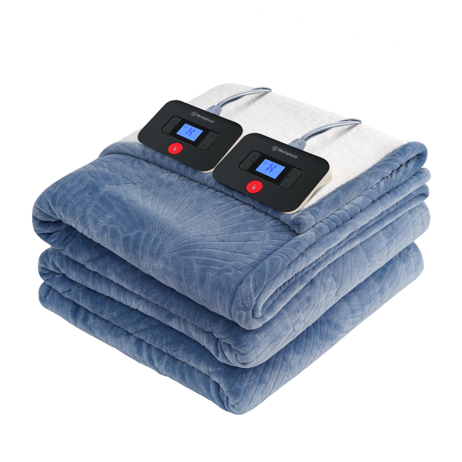Photo 1 of Westinghouse Electric Blanket King, Flower Jacquard Heated Blanket King Size with 10 Heating Levels and 1-12 Hours Auto-Off, Flannel to Sherpa Reversible, Machine Washable (90" x 100", Blue)