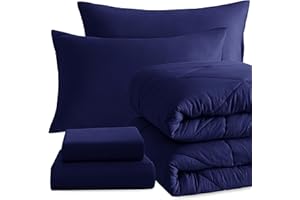 NTBAY Twin Comforter Set with Sheets, 5 Pieces Soft and Breathable Bedding Set, Bed in a Bag, Down Alternative Comforter Set Solid Color All Season, Kids Bedding Set, Navy Blue