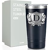 Onebttl Personalized Gifts for Men with Initials, Monogrammed Travel Tumbler for Him, Custom Coffee Cups, Unique Birthday Christmas Gifts for Men who Have Everything, Black, 20oz, D