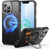 Cutelfon O3 Mag-Stand Designed for iPhone 13 Pro Max Case with 360° Spin Stand, [Compatible with MagSafe][Super Skin Feeling] Translucent Matte Magnetic Slim Phone Case 6.7 inch, Matte Black