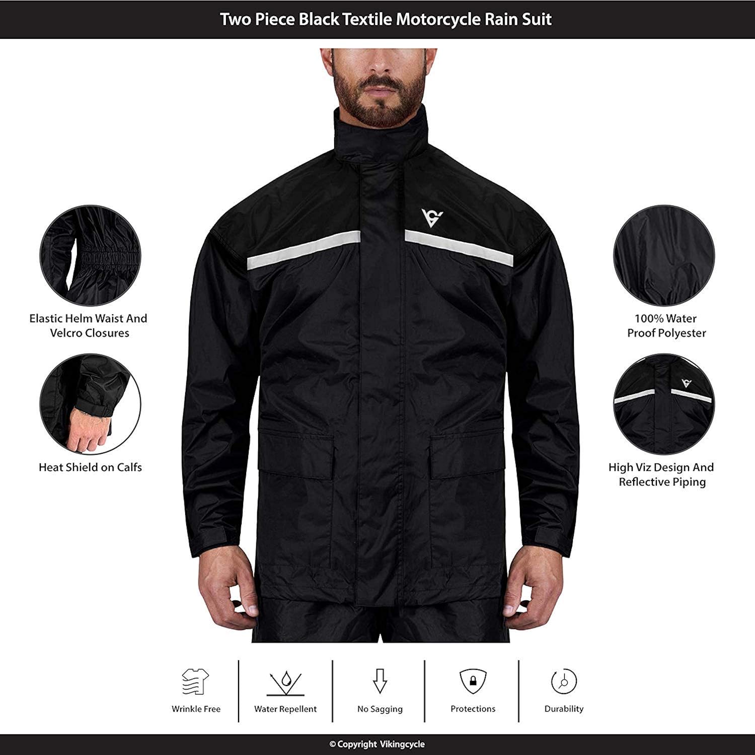 Viking Cycle Motorcycle Rain Gear - Two Piece Motorcycle Rain Suit: Clothing