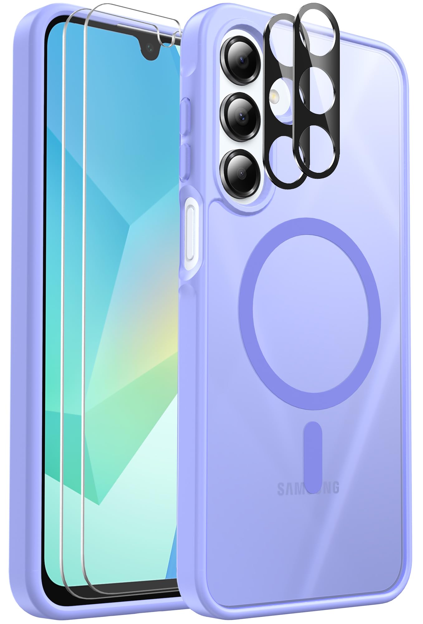 Mangix for Samsung Galaxy A16 5G Case, with 2-Pack Tempered Glass Screen Protector and Camera Lens Protector, Translucent Back Shockproof Phone Cover for Samsung Galaxy A16 5G (Violt)