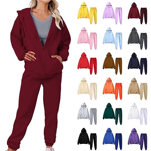 Nuaoxyeu Travel Outfit Airport Set Women Tracksuit Womens Full Set 2 Piece Zip Up Hoodie and Pants Sets Casual Co Ord Loungewear Outfits Soft Stretch Oversized Gym Clothes
