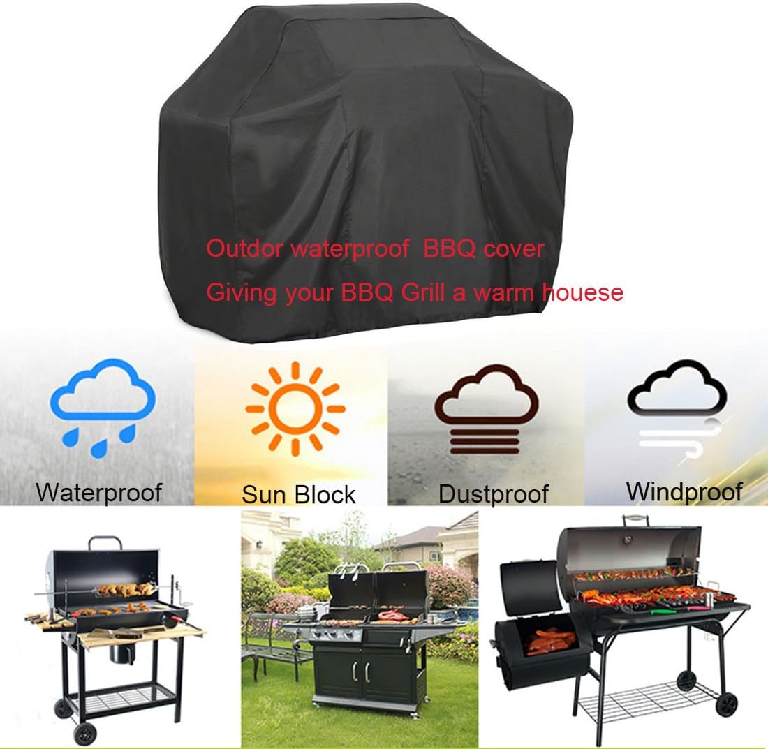 Waterproof BBQ Cover 57" Durable Barbecue Gas Grills Covers Rainproof Barbeque Protection Cover Accessories for Weber Garden Patio Outdoors with Carry Bag Extra Large L Size ELR Black - Image 3