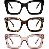 AMOMOMA Retro Oversized Square Reading Glasses for Women Men Blue Light Computer Thick Womens Readers Spring hinge AM6015