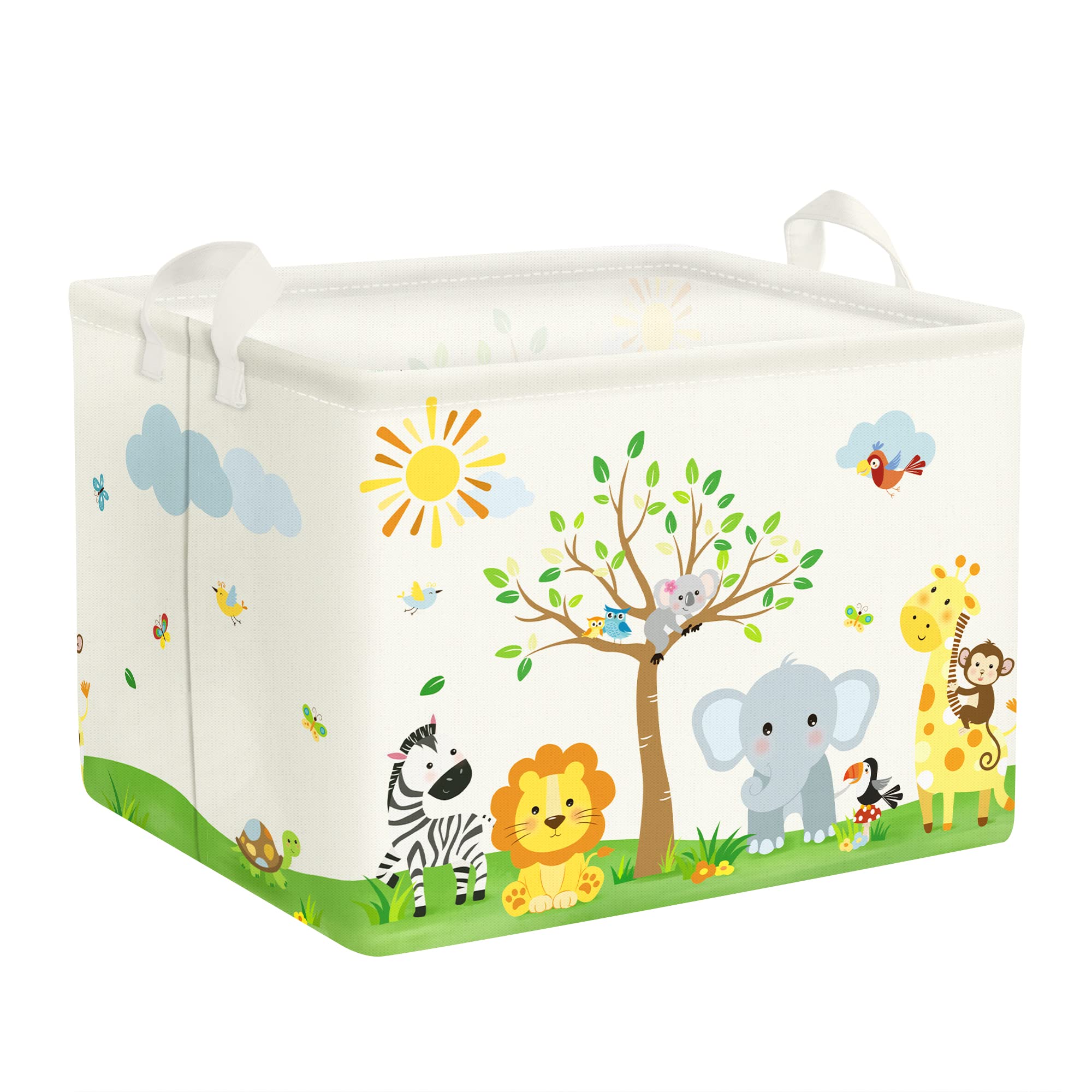Clastyle Forest Animal Baby Laundry Hamper Collapsible Tree Clothes Kids Storage Basket Waterproof Boys Girls Toy Box for Nursery Room, Lion Elephant, 40x30x30 cm