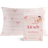 Kitsch Satin Pillowcase with Zipper - Standard Size, Striped Bows | Softer Than Silk Pillow Cases, Smooth Cooling Satin Pillow Case for Hair and Skin, Wrinkle-Free, Machine Washable