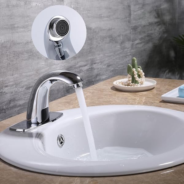 CHARMINGWATER TOUCHLESS BATHROOM SINK FAUCET, MOTION AUTOMATIC SENSOR FAUCET WITH HOLE COVER PLATE, CHROME