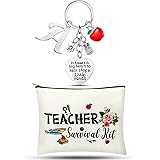Hinly Teacher Appreciation Gifts Set Teacher Keychain with Initial, Thank You Teacher Kit Makeup Pouch Bag for Teachers (A St