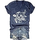 MQSVPUT Women's T-Shirts V-Neck Boho Flowers Wildflowers Tee Cute Summer Graphic Shirts Short Sleeve T Shirt