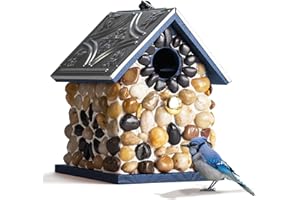 CEDAR ALPHA Masterpiece Bluebird Bird House for Outside Clearance, Cedar Bird House Bird Feeder for Outdoor, Stone Villa, Hanging Birdhouse for Outside, Pole Mountable, 10 Yrs Longtime Lasting (Blue)