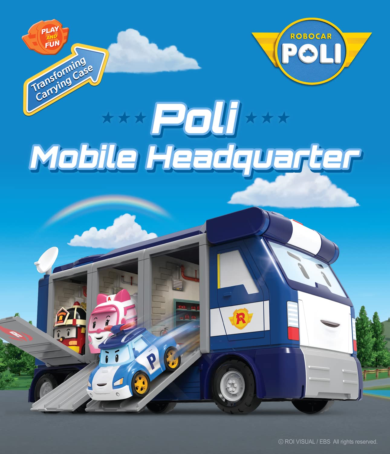 Robocar Poli Toys, Mobile Headquarters, 3-in-1 Transforming Police HQ Trailer Truck Toy with Vehicle Launchers & 1 Poli Die-Cast Car, Kids Toys for Ages 3 and up