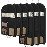 6 Packs Garment Bags for Hanging Clothes, 43" &amp; 60" Suit Bags for Closet | Black Garment Bags for Travel, Heavy Duty Garment Bags with 3 Mesh Pocket and Clear Window for Dresses, Shirts, Coats