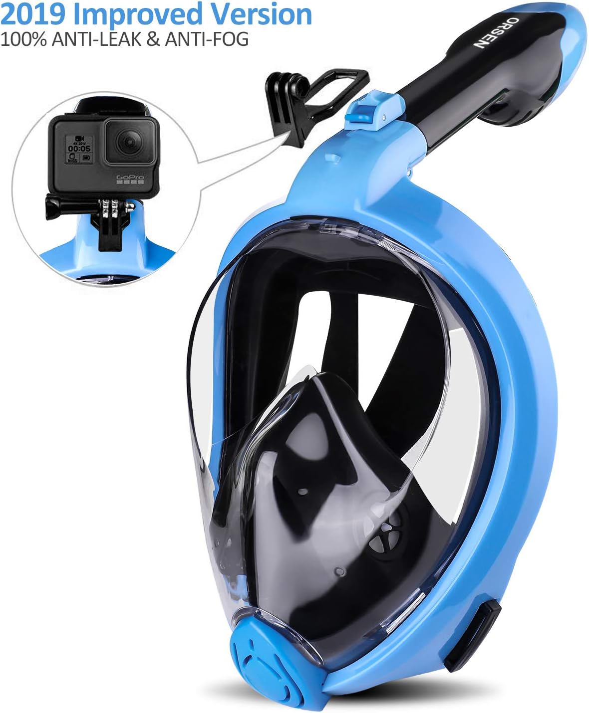 Orsen Full Face Snorkel Mask Foldable 180 Panoramic View Free Breathing