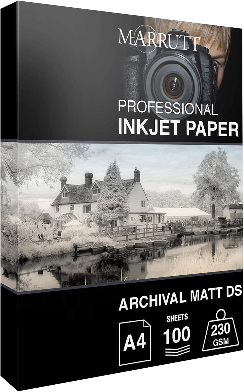 Marrutt 230gsm Archival Matt Double Sided Inkjet Photo Paper: A4-100 Sheets, White,Black