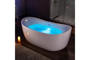 WOODBRIDGE 72" x 35-3/8" Whirlpool Water Jetted and Air Bubble Freestanding Heated Soaking Combination Bathtub with LED control panel, BJ400