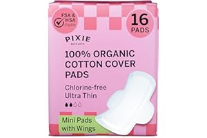 Pixie Organic Cotton Mini Pads with Wings for Women & Teens - Ultra Thin, Light Absorbency Menstrual Pads - Hypoallergenic, U