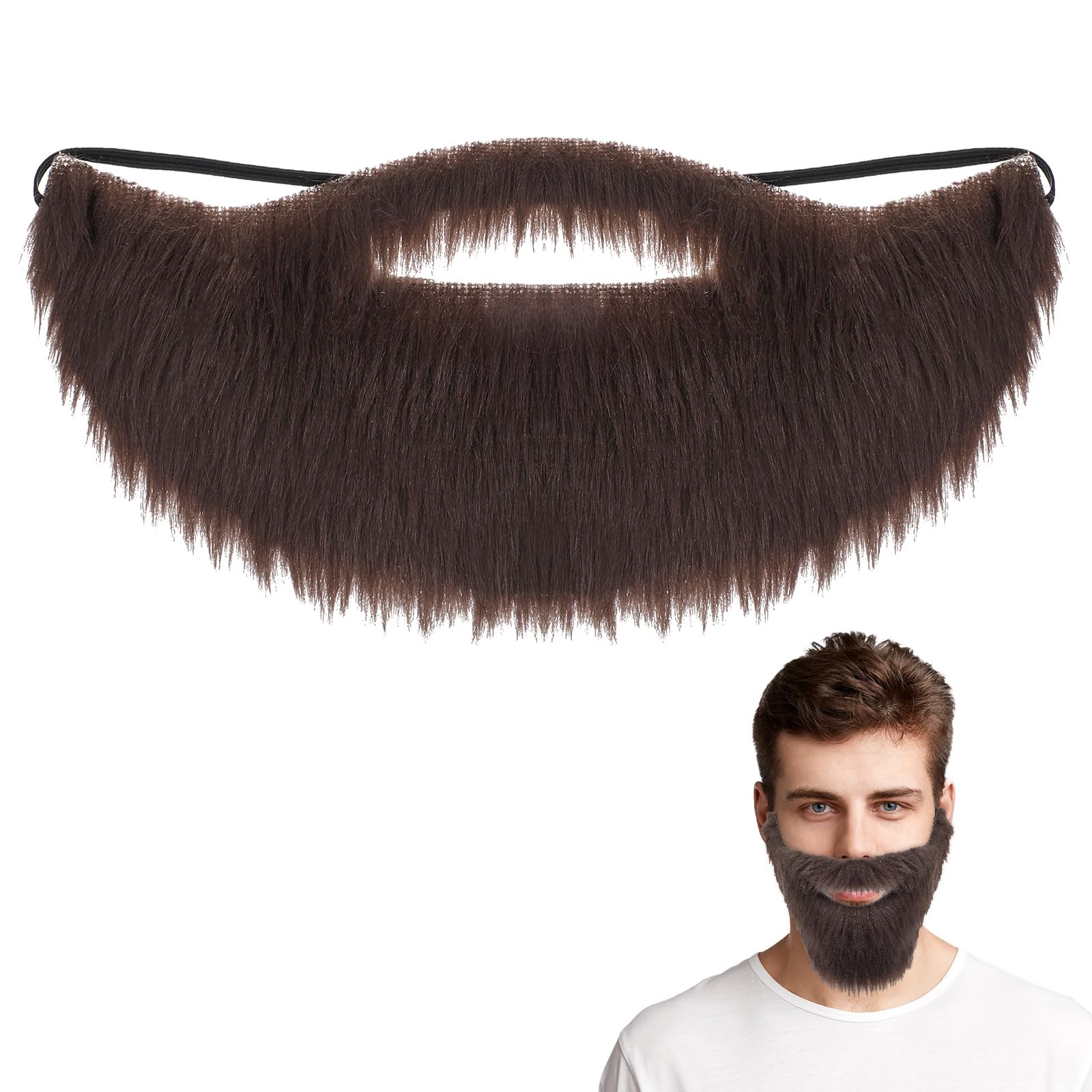 Lusofie Brown Fake Beard Elasticity Fake Mustache Multipurpose Costume for Male Makeup Cosplay Halloween Party Supplies