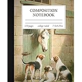 Composition Notebook College Ruled: Vintage Horse and Dogs Aesthetic Journal for School, Work, Office