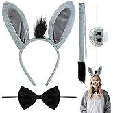 Dokeawo Donkey Costume with Donkey Ears Headband, Tail, Nose & Bow Tie for Adult Women, Halloween Animal Cosplay Party Accessory Kit, Birthday Dress Up