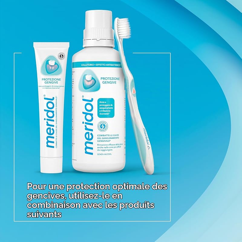 Brosse à dents Meridol Protection des gencives, avec poils doux aux extrémités microfines et filaments coniques I protège contre les irritations des gencives.