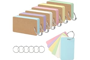 300 Sheets Blank Flash Cards with Binder Ring, 6 Packs 3.54 Inch*2.13 Inch Colored Kraft Notecards, Mini Index Cards for Home