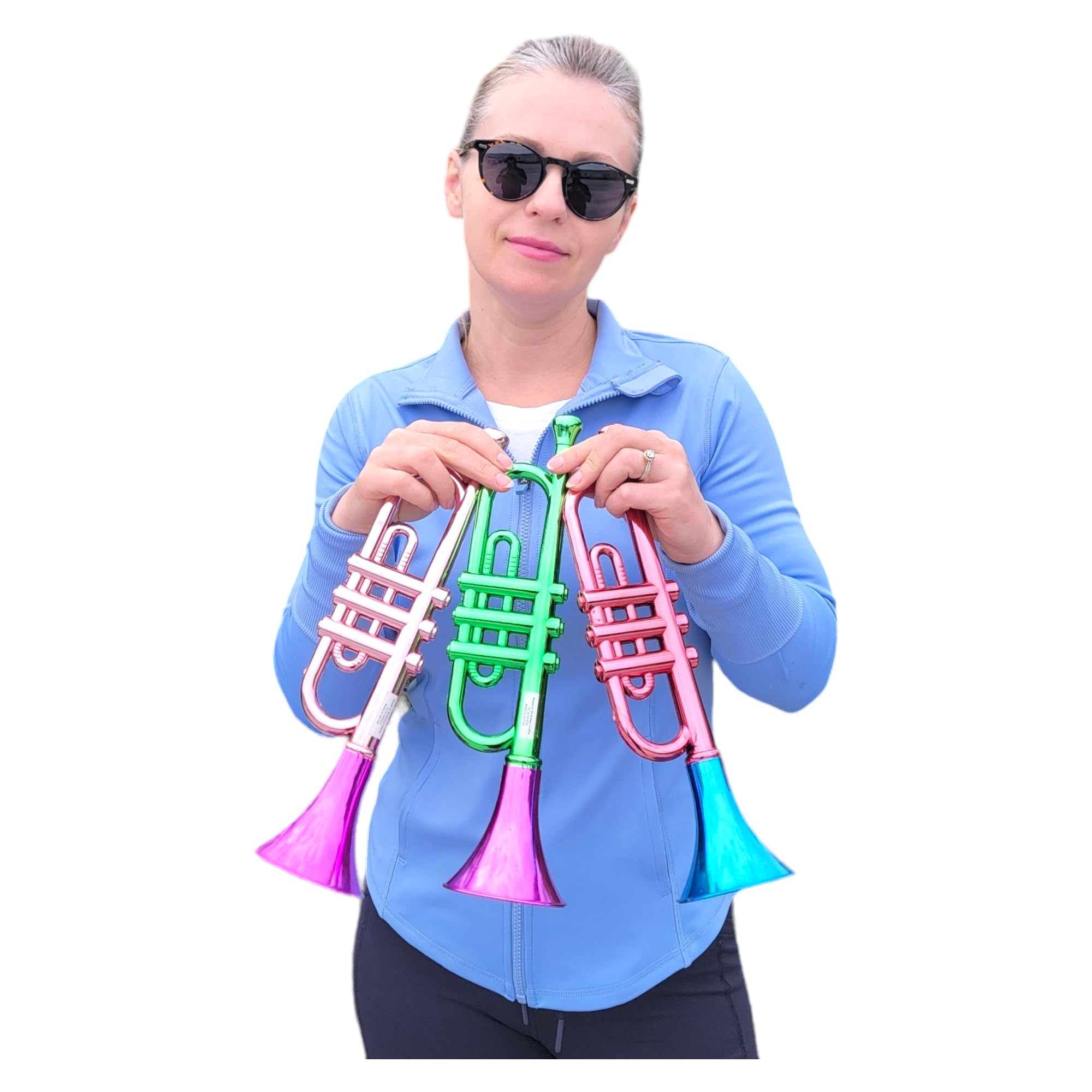 Metallic Trumpets (13 Inch) Plastic Noisemaker Music Toys for Kids Instruments Noise Makers for Birthday Parties Favors Sports Mardi Gras (1 Metallic Trumpet (Random Color))