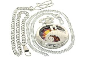 FOBTIME Silver Vintage Antique Case Pocket Watch Fob Watch for Men Women Girls Boys Gifting Occasion with 1 PC Necklace Chain 1 PC Clip Key Rib Chain