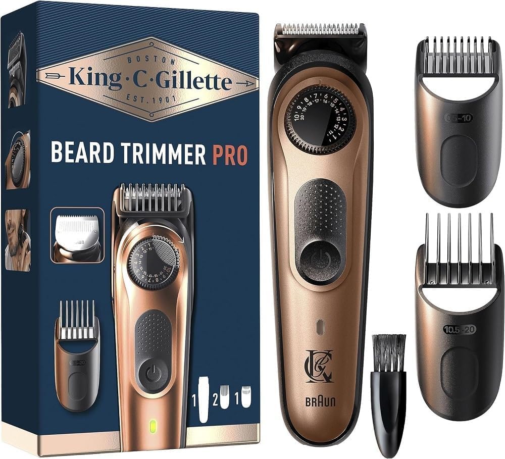 King C. Gillette Beard Trimmer Kit with Precision Selector, 40 Length Settings, Long Lasting Sharp Blades, Adjusting Combs