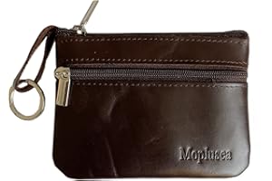 Moplusea Genuine Leather Small Coin Purse Wallet With Keychain Mini Change Purse Coin Pouch Holder For Men (GLCB011 Coffee)