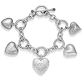 TOVABA Heart Charm Bracelets for Women, Dainty Gold Bracelets with Heart Charm Vintage Silver Heart Bracelet Statement Bracelets for Women Trendy