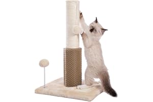MUTTROS Cat Scratching Posts with Self Groomer for Kittens or Smaller Cats, 20.5" Natural Cat Scratcher with Dangling Balls Cat Scratcher Tower Cat Toys for Indoor Cats