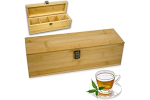 Zen Earth Inspired Bamboo Tea Organizer Box Chemical Free Eco-Friendly Big, Tall, Adjustable Cubbies Natural Wooden Storage Chest (4-Slot Across 14.3"x 4.4" x 4.2")