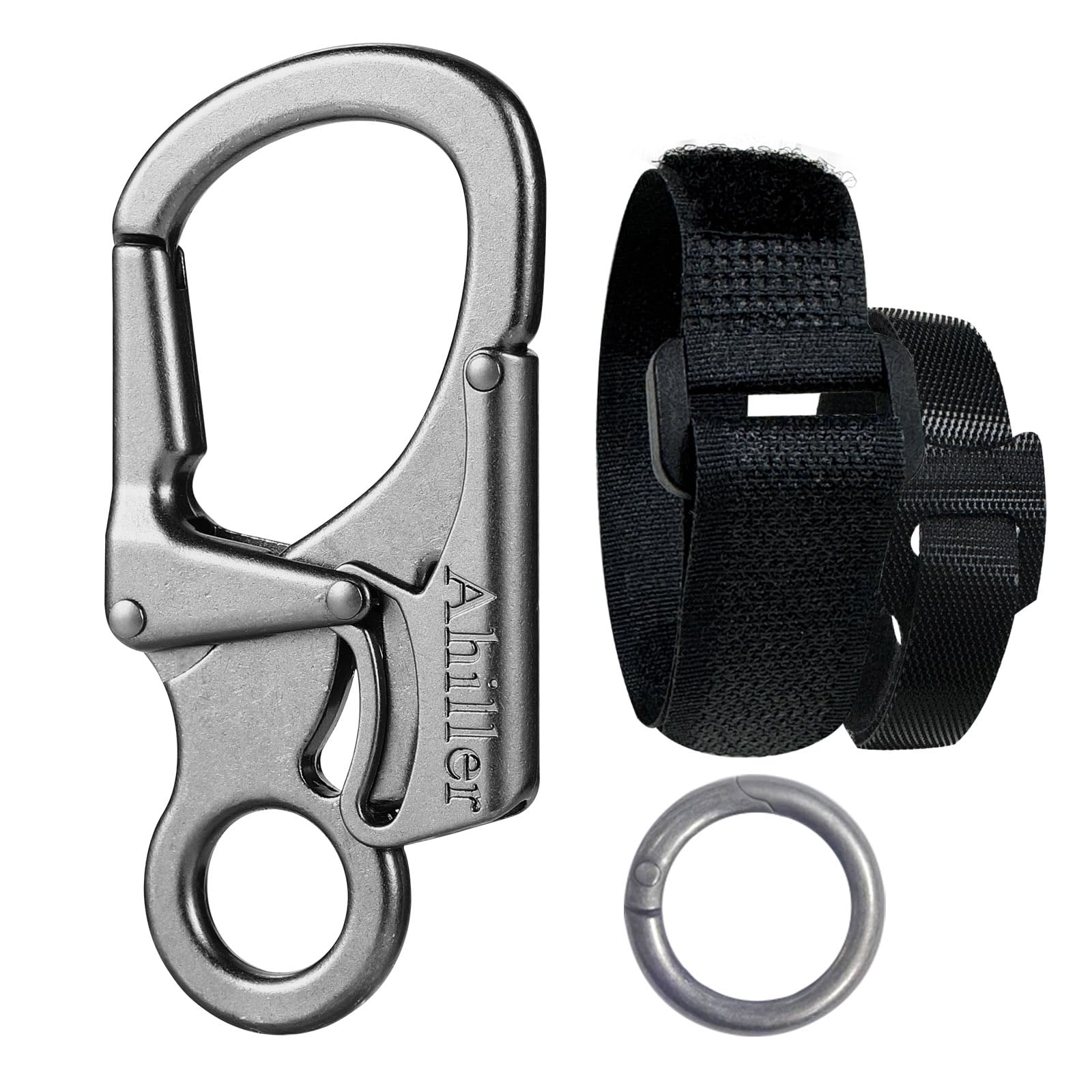 Photo 1 of Ahiller Carabiner Keychain 3" Zinc Alloy Heavy Duty Carabiner Clip,Double Anti-Misopening Locking with 2 Velcro Strips and 1 inch O Ring Keychain - Gunmetal