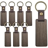 YAFIYGI 8Pcs Wood Keychain Blanks with Leather Strap Bulk Wooden Keychains for Laser Engraving Faux Leather Key Ring Material Laserable Key Chains DIY Blank Chains for Engraver and Craft Projects