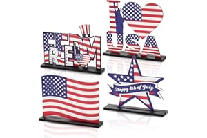 CUIXINCLT 4pcs Memorial Day Decorations Table Wooden Sign Patriotic Themed Tiered Tray Decor Remember and Honor Happy Memorial Day Table Decor Supplies