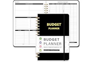 VCOOHM Undated Monthly Budget Planner - 12 Month Budget Book With Expense & Bill Tracker, Money Budgeting Notebook To Effectively Manage Your Finances - Black