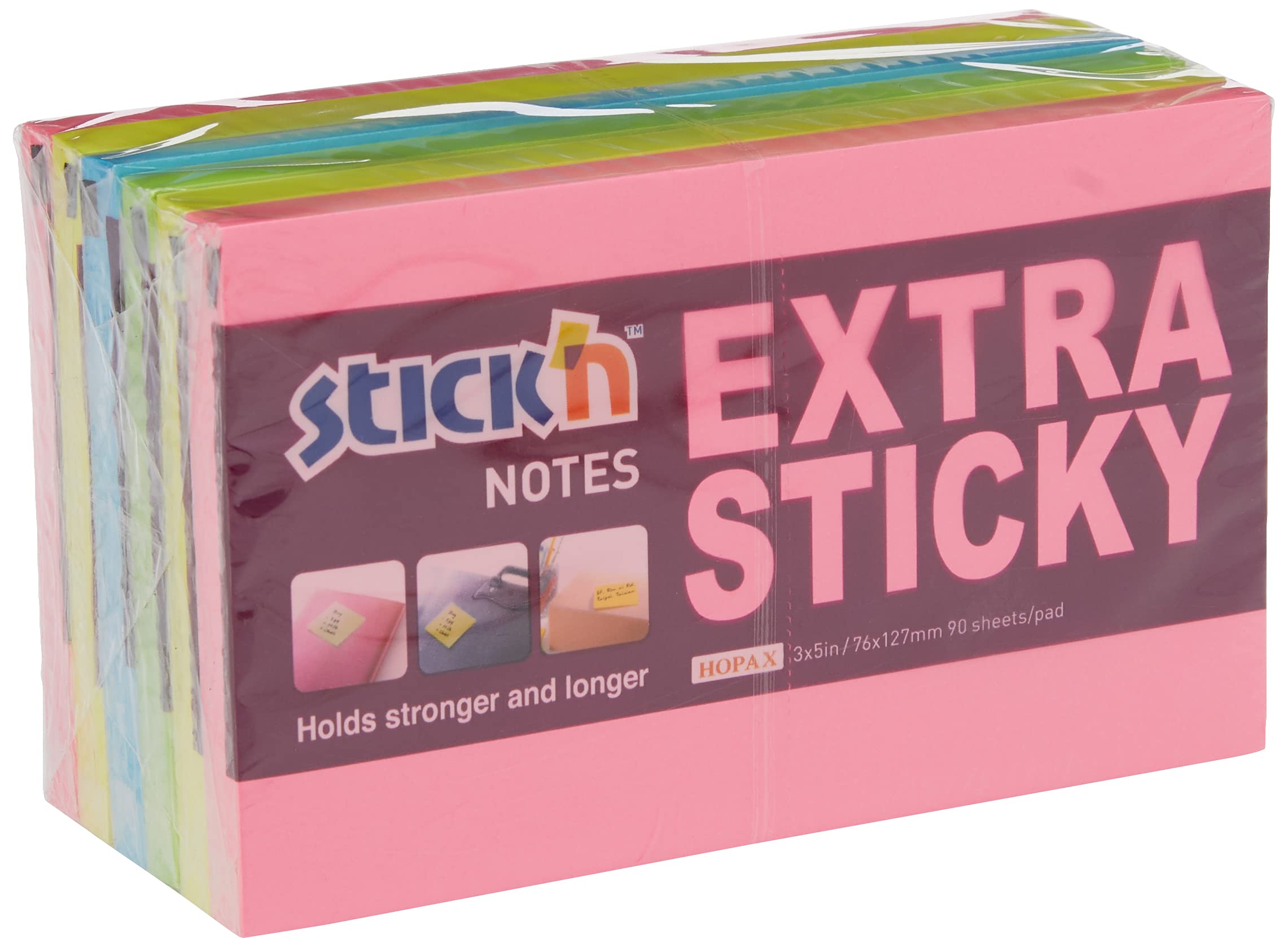 Stick'N 21687 Extra 76 x 127 mm Assorted Neon Sticky Notes (Pack of 6)