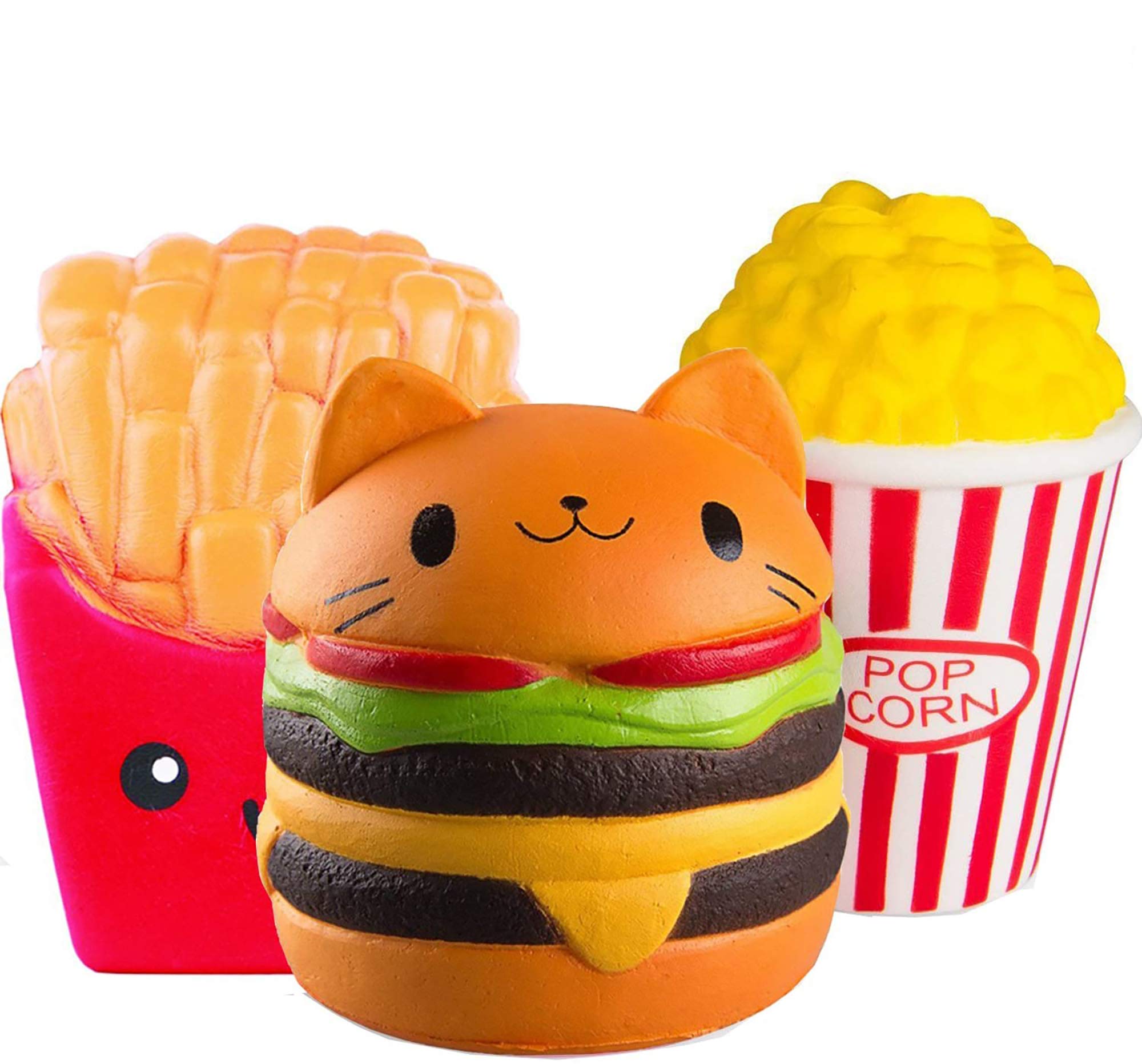 ZhengYue 3PCS Squishy Toys - Slow Rising Scented Jumbo Squishies Squeeze Stress Reliever Soft Toy Best Gift for Girls Boys(Popcorn+Fries+Burger)