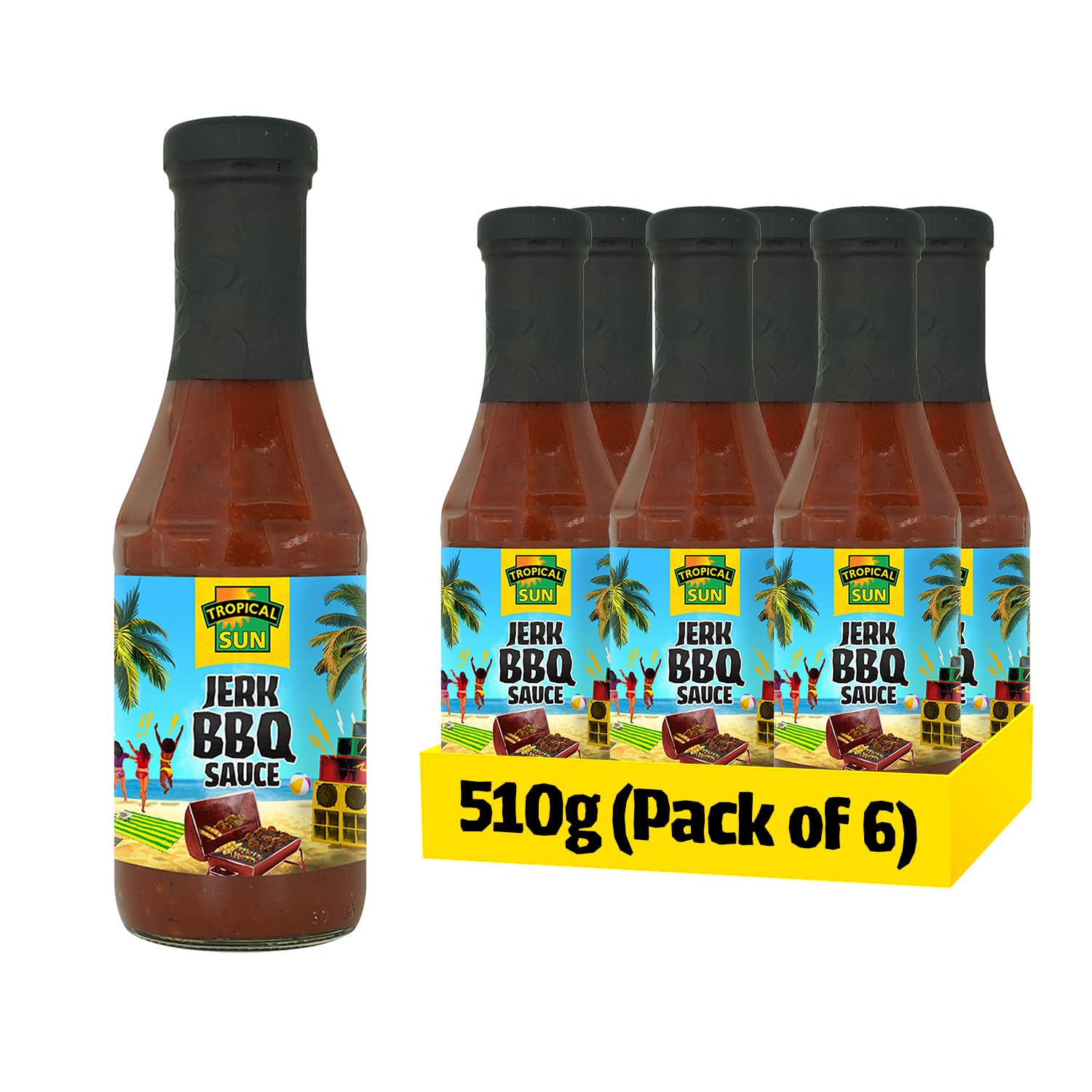 Tropical Sun Jerk BBQ Sauce 510g (Pack of 6) – Sweet, Smoky and Spicy!